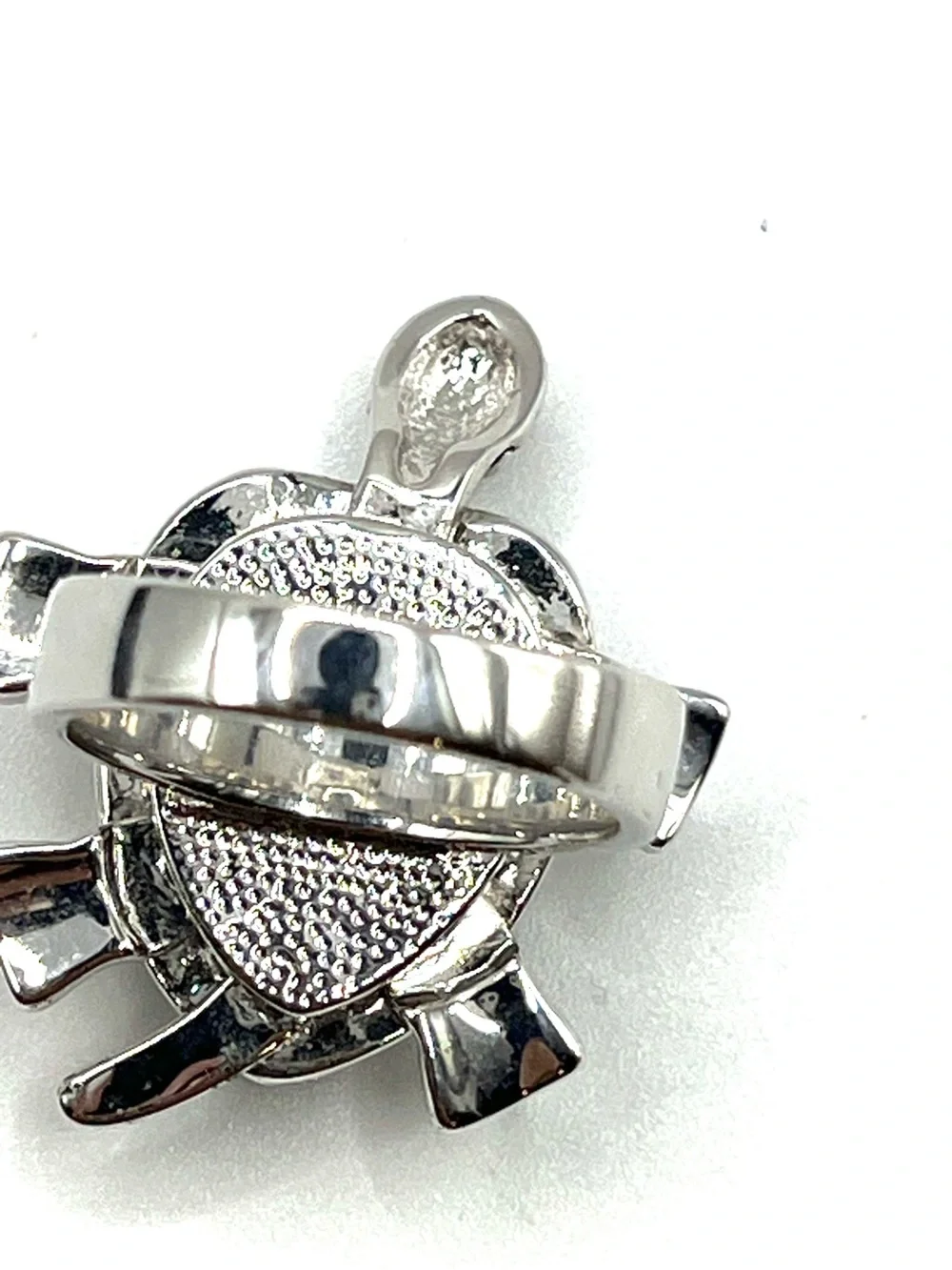 Turtle Ring Articulated Silver Tone Rhodium Plated Patience Knowledge